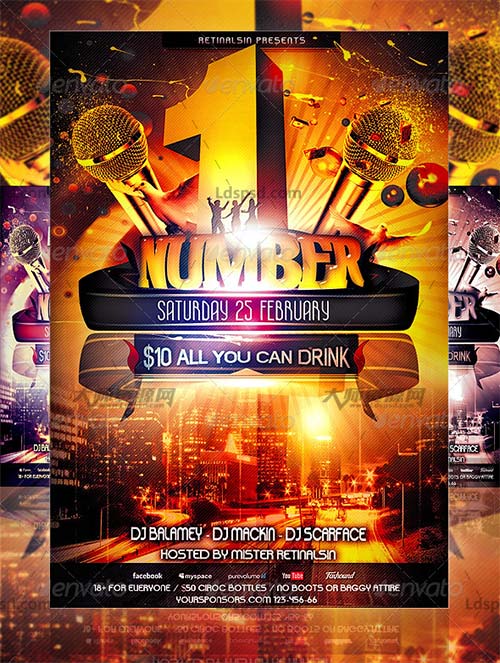 NumberOne Party Flyer Template,顶级派对海报/传单模板