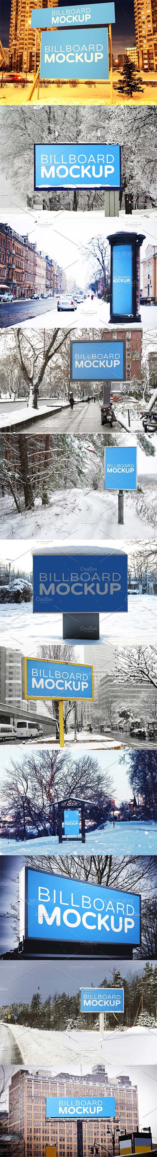 11 Billboards Mockups in Winter,11个冬季户外广告牌模型