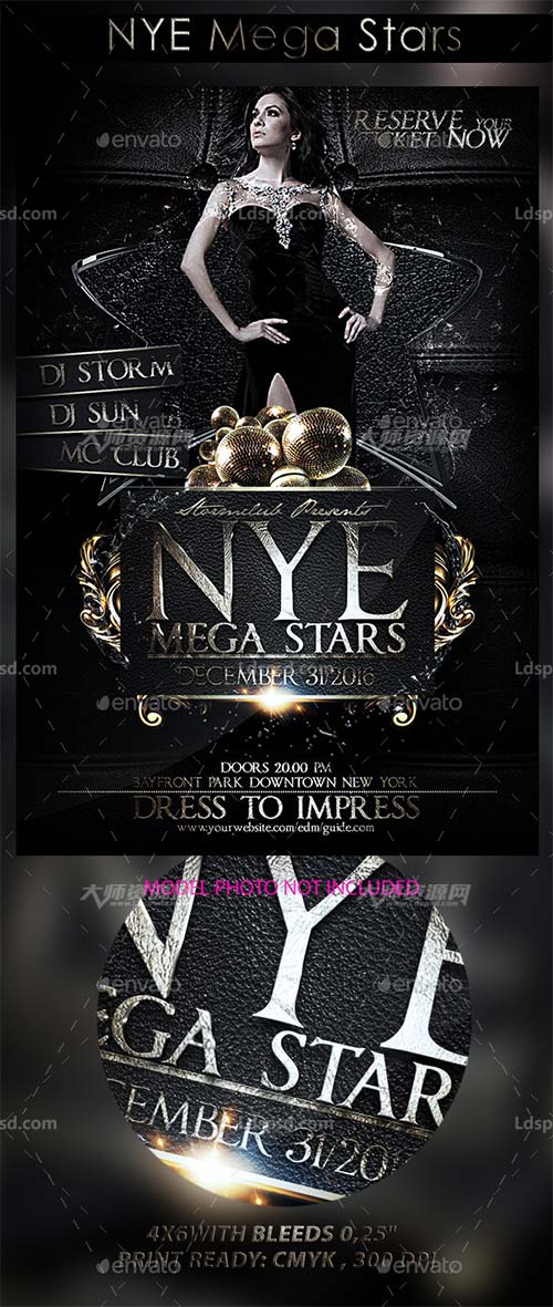 NYE Mega Stars,新年明星派对海报/传单模板