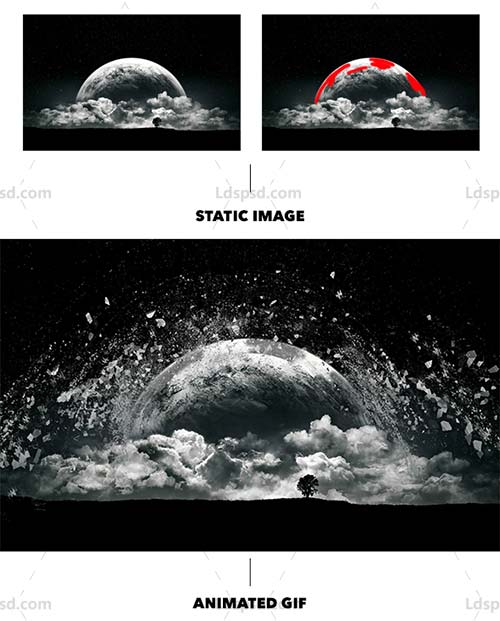 Gif Animated Shatter Photoshop Action,极品PS动作－碎片散离(GIF动画/含高清视频教程)