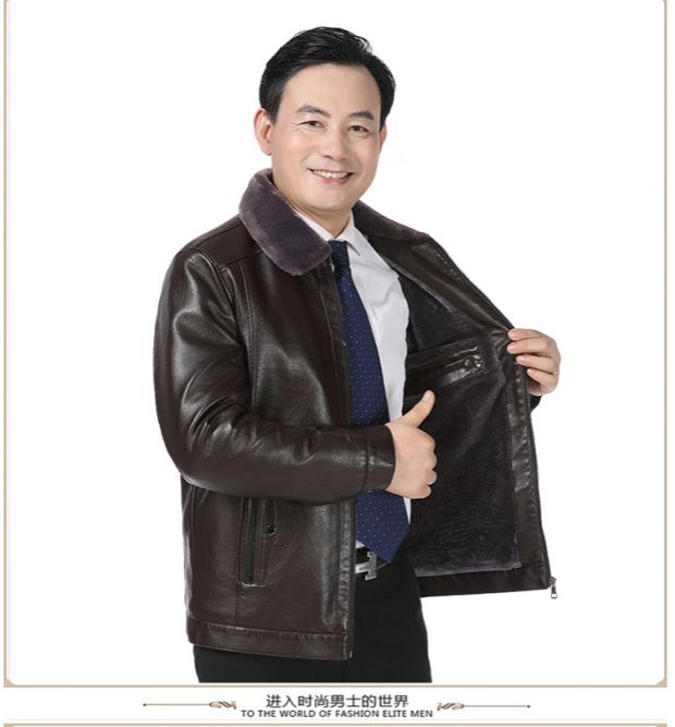 Áo lót có thể tháo rời trung niên cộng với nhung da nam dày PU áo khoác da cũ áo khoác da cha mùa đông áo khoác nam hàng hiệu