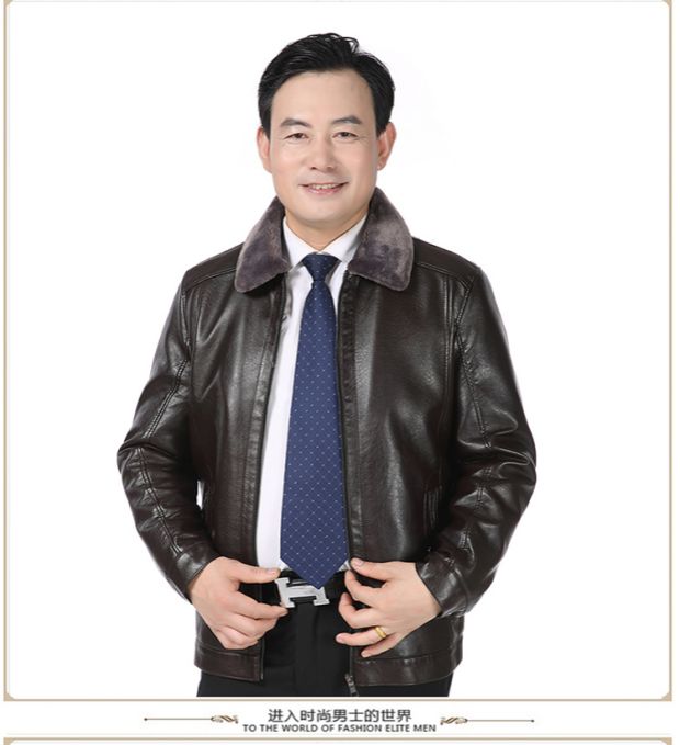 Áo lót có thể tháo rời trung niên cộng với nhung da nam dày PU áo khoác da cũ áo khoác da cha mùa đông áo khoác nam hàng hiệu