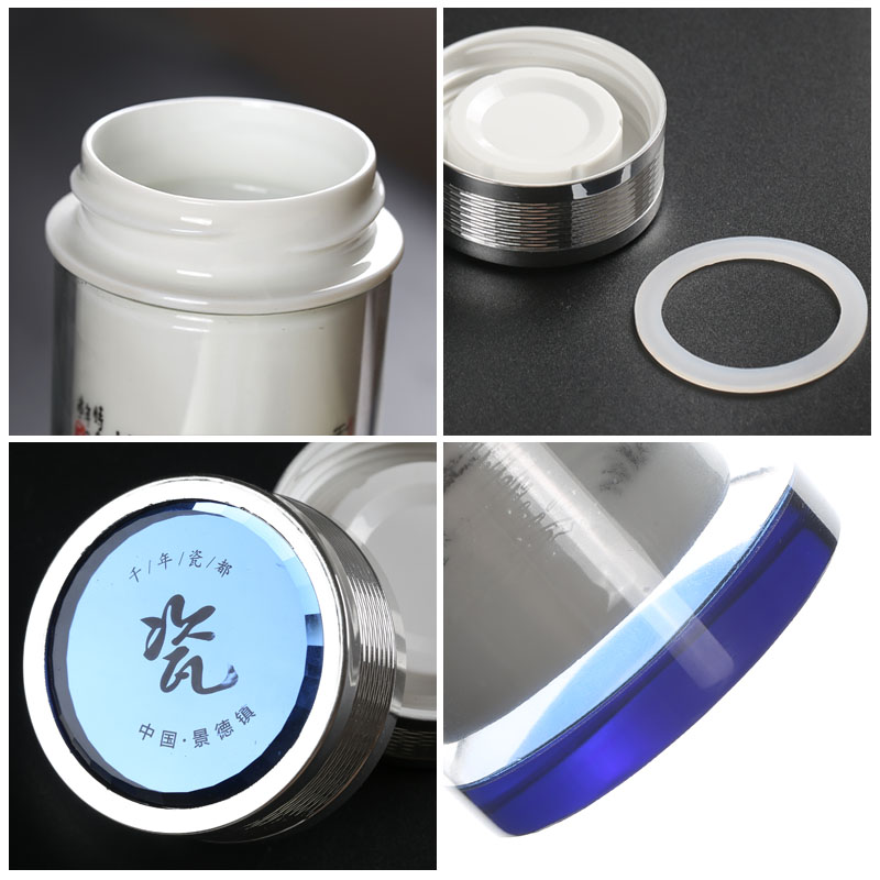 Ceramic inner vacuum double - layer insulation male work blue and white porcelain cup with a cup of tea cup getting glass cup