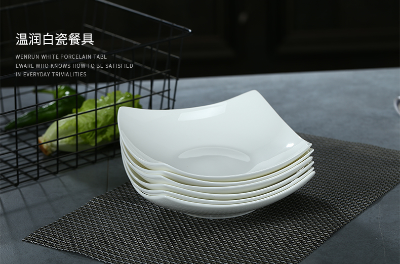 Jingdezhen ceramic plate creative side plates pure white ipads China vegetable salad to household deep dish soup plate plate