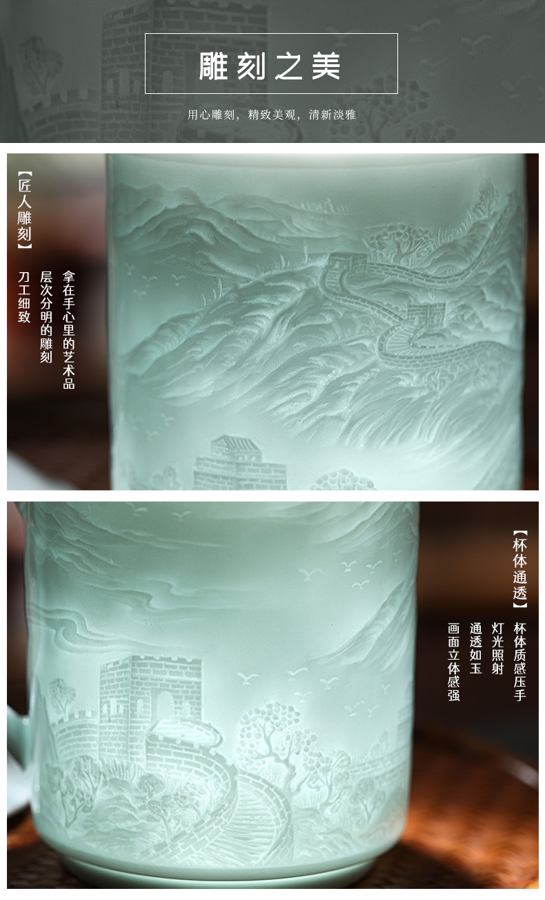 Jingdezhen ceramic cups with cover glass for large capacity water cup men 's office high - grade porcelain cups