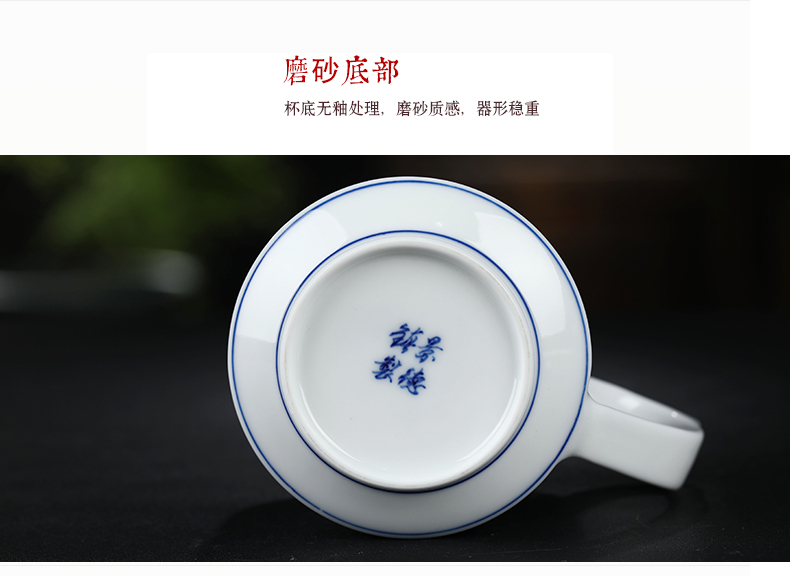 Blue and white porcelain tea cups of tea to separate office cup with cover hand - made glass jingdezhen ceramic filter cups