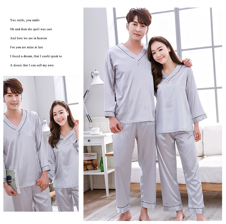 Mùa hè mới băng lụa vài bộ đồ ngủ dài tay phù hợp với mùa xuân và mùa thu mỏng phần nam và nữ lụa kích thước lớn dịch vụ nhà giản dị đồ bộ mặc nhà cao cấp hàn quốc