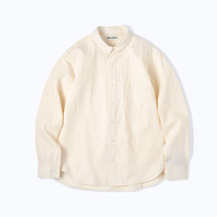 Nativewell Irregular Striped Jacquard Texture Long-Staple Cotton Washed Long-Sleeve Button-Down Shirt