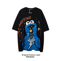 XPKAEAX Original Tide Brand American Cartoon T-Shirt Men's Short Sleeve Women's ins Trend Joker Loose Couple Dress Top