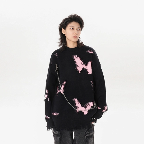 Оригинальная цепь с молнией, дизайнерский трикотажный свитер подходит для мужчин и женщин, круглый воротник, тренд сезона, в американском стиле