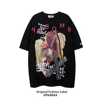 XPKAEAX original trendy brand European and American retro T-shirt vintage trend Joker jacket for men and women ins short sleeve summer