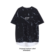 XPKAEAX Original Tide Card Splicing Fake two T-shirts Mens 2021 New High Street Dark Black Wind Handsome Fried Street Short Sleeves