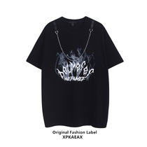 XPKAEAX Original Tide Card Design Sensation Niche Dark Black Ensemble Short Sleeve Men 2021 new yuppie Fried Street Necklace T-shirt