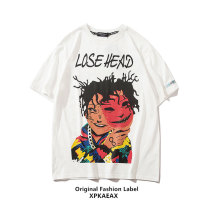 XPKAEAX Original Tide Card Fun Personality Print T Male 2022 New National Tide Street Hip Hop Pure Cotton Short Teak