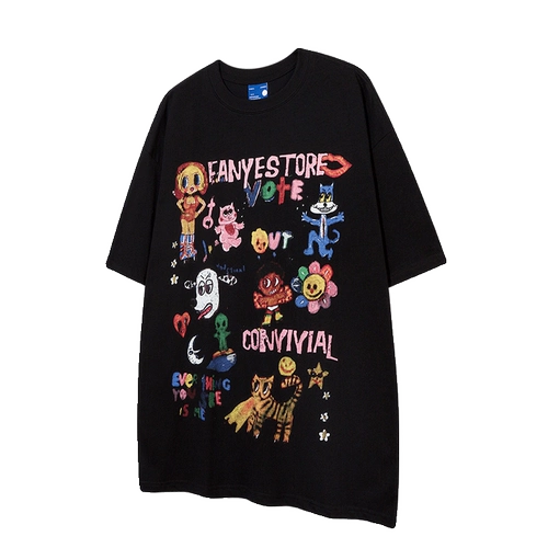 XPKAEAX оригинальный модный бренд европейского и американского уличного свободного покроя с короткими рукавами, летняя забавная забавная футболка с круглым вырезом и рукавом пять четвертей High Street