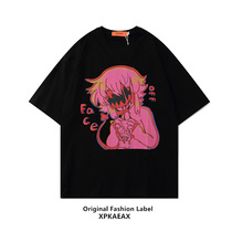 XPKAEAX Original Tide Brand Evil Two-dimensional Animation Cartoon Print Tsling Men and Women ins Super Fire Short Pomelo Tide