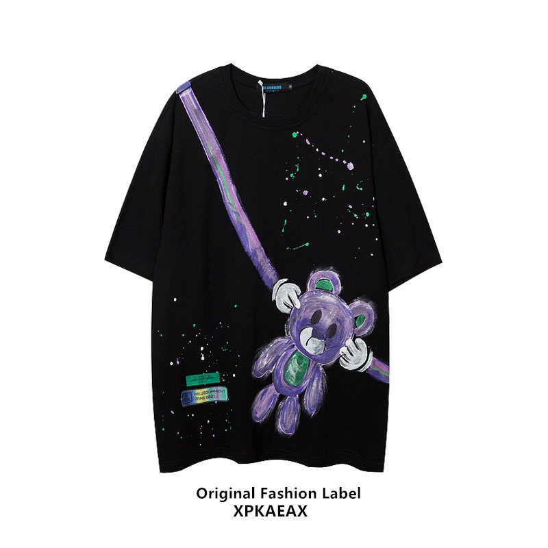 XPKAEAX Original Tide Card Hand-painted Cummy female lovers dress small crowd design feeling short teak loose summer mount men's wave