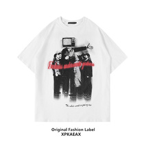 XPKAEAX original tide brand 2021 summer new cotton short sleeve T-shirt men's oversize loose five and a half sleeves