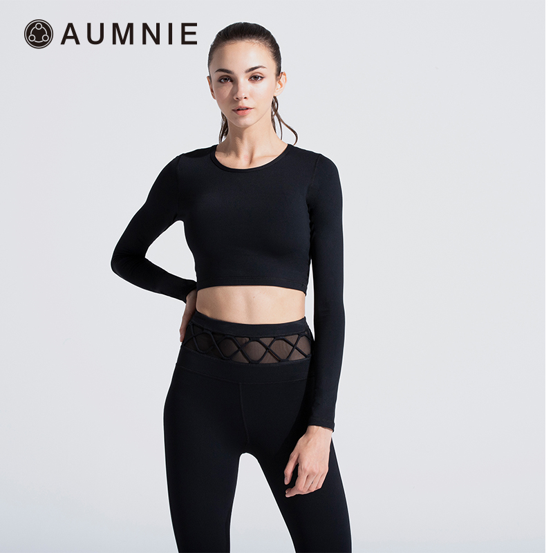 Canada AUMINIE Australia Minnie professional yoga suit women's sports fitness blouse with long sleeve open-heart T-shirt with chest cushion-Taobao