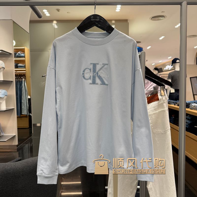 Ck Jeans Ck26 New Autumn Style Women's Trendy Casual Embroidered Loose Round Neck Long-Sleeved T-Shirt 47H834G 690
