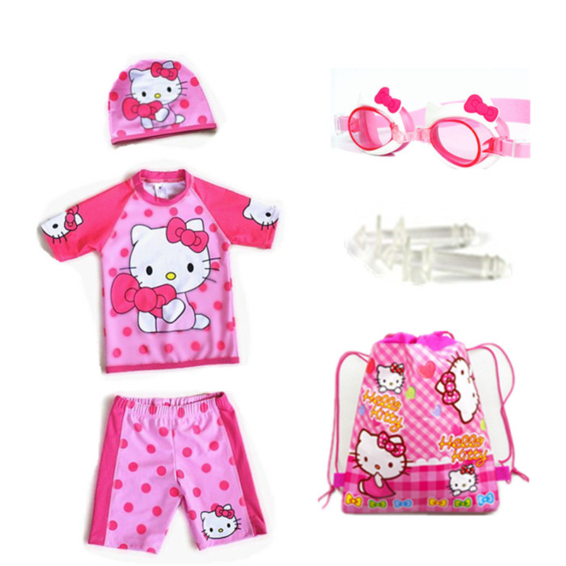 KT cat children's split swimsuit girl cute cartoon sunscreen quick-drying girl baby split swimsuit surfing suit
