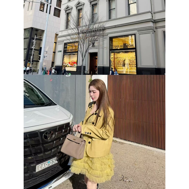 Mao Ni【Warm Yellow Simple Style】Vintage Polo Collar Loose Fit Versatile Pu Leather Jacket for Women in Autumn