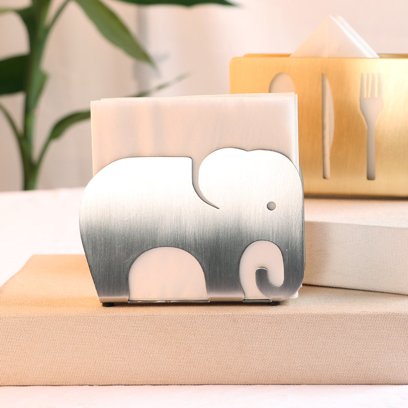 Animal Elephant Stainless Steel Handmade Nordic Simple Table Tissue Rack Vertical Model House Ornament Cartoon Animal