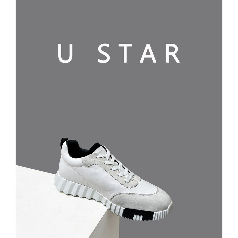 U Star/Top Version! New Casual Sports Shoes for Men, Genuine Leather White Sneakers, Thick-Soled Couple's Panda Shoes, Flat-Soled