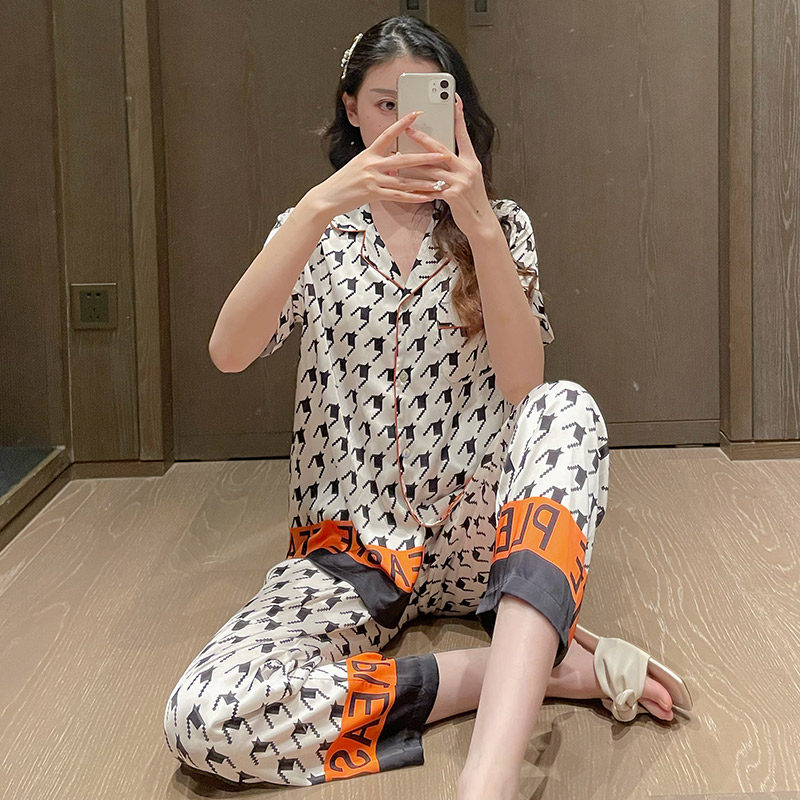 Little Red Book Planting Grass~ Spring/Summer Popular Daily Gtra~ Houndstooth Ice Silk Pajamas Fashion Homewear