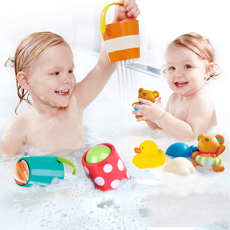 Hape baby bath toy children shower water spray artifact little yellow duck toddler boy girl water play suit bucket