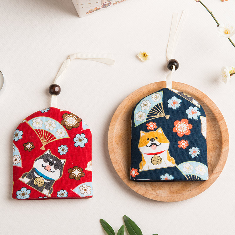 Yuanye Japanese style handmade cloth art key bag female style draw rope pull-out creative car remote control key protective sleeve