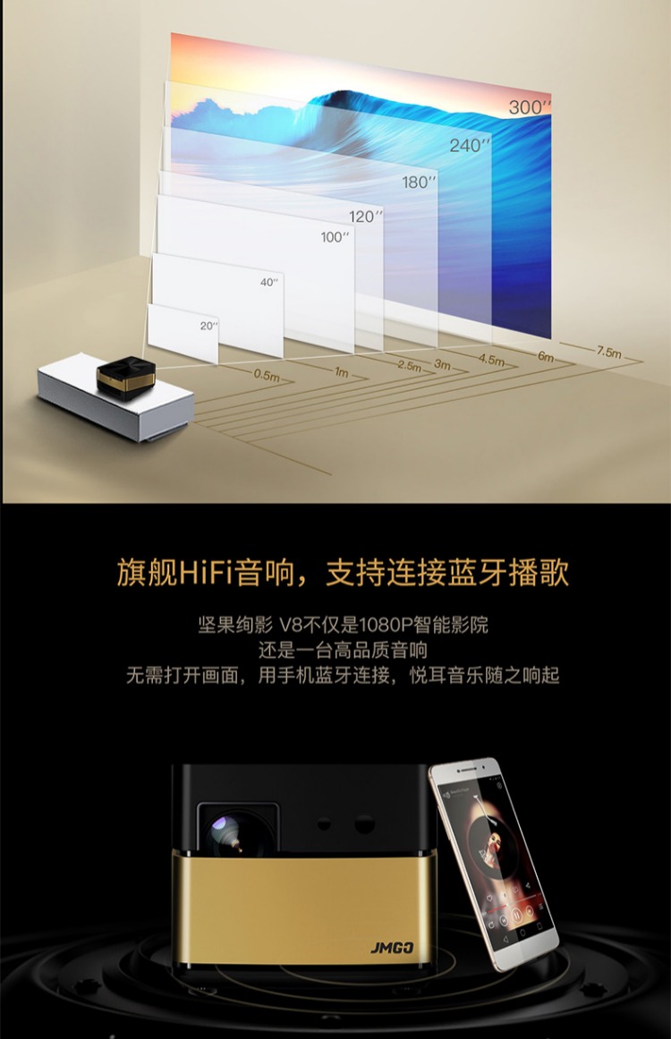 Máy chiếu Nut V8 Home HD 1080Pwifi Wireless Office Smart 3D Home Theater 4K
