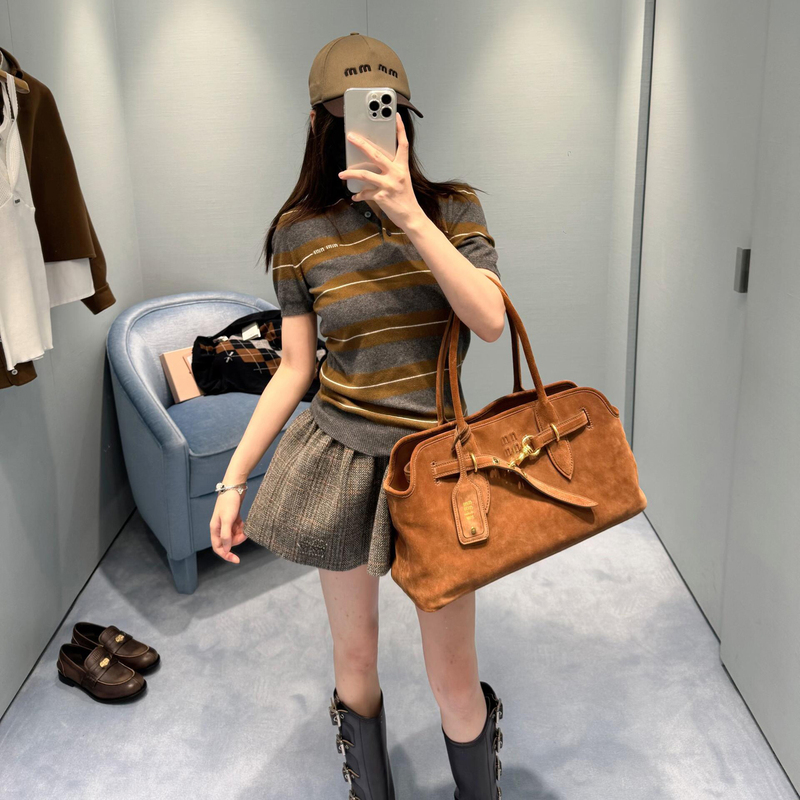 Retro Stripesd Cashmere Knitted Polo Shirt Cashmere Blended Short-Sleeved Fine Plaid Tutu Skirt Suit 25 Early Autumn Series
