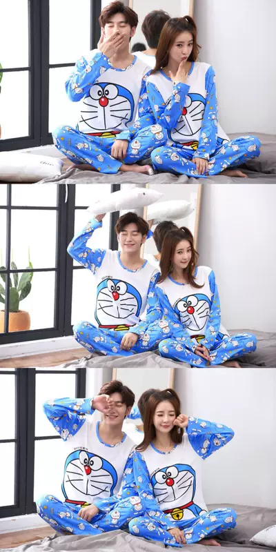 Doraemon ngủ đồ ngủ cotton đôi mùa thu phù hợp với nữ sinh viên kích thước mã dễ thương
