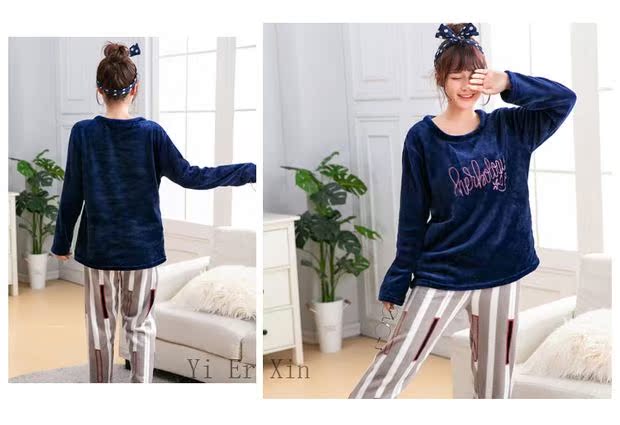 Mùa đông nhung san hô hoạt hình cặp vợ chồng bộ đồ ngủ gấu xám phù hợp với nữ béo MM XL 280 kg nam bộ đồ sz to cho nam