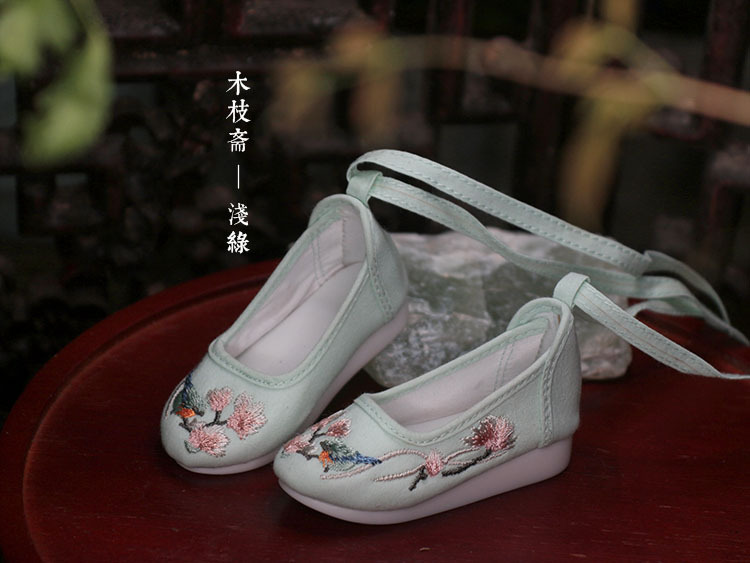 Mu Zhi Zhai-Bjd Ancient Style Girls' 3-Point Embroidered Shoes, Cloud-Patterned Flat High-Heeled Embroidered Shoes, Shoes