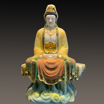 Natural Han white jade raw stone whole material hand engraving handmade color painting technique at ease and sound AUDIO-VISUAL Guanyin Bodhisattva statue