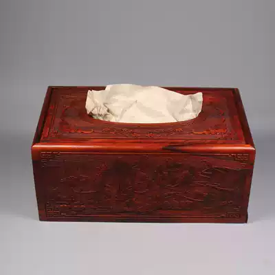 Big red sour branch mahogany paper tissue box sanitary carton wood carving craft gift decoration home napkin box solid wood extraction type sanitary carton wine cabinet