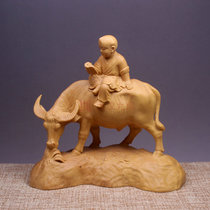 Small leaf boxwood shepherd boy riding cattle ornaments handlebar wooden carving crafts car art wood carving ornaments