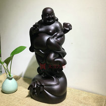 Ruyi send treasure Maitreya Buddha black sandalwood carving mahogany Maitreya Buddha Big belly Buddha cloth bag Buddha wood carving