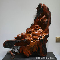 Dahan Jiuding Reclining Maitreya Buddha Safflower pear wood carving Root carving Laughing Buddha Bag Buddha Hand carving natural shape