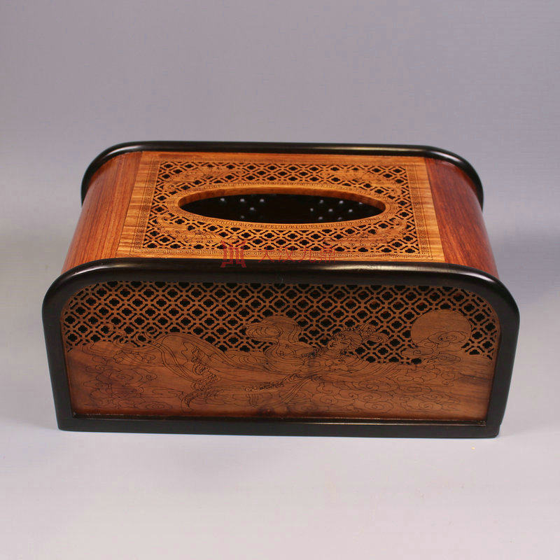 Vegetarian Facial Foldwood Paper Towel Box Red Wood Wood Paper Towel Box Hollowed-out Flowers Sanitary Paper Towel Box Hem