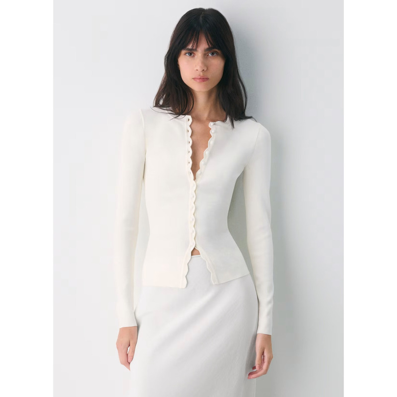 【Aritzia Wilfred】Super Stylish! Lace-Up Round Neck Slim-Fit French-Style Age-Reducing Cardigan for Women