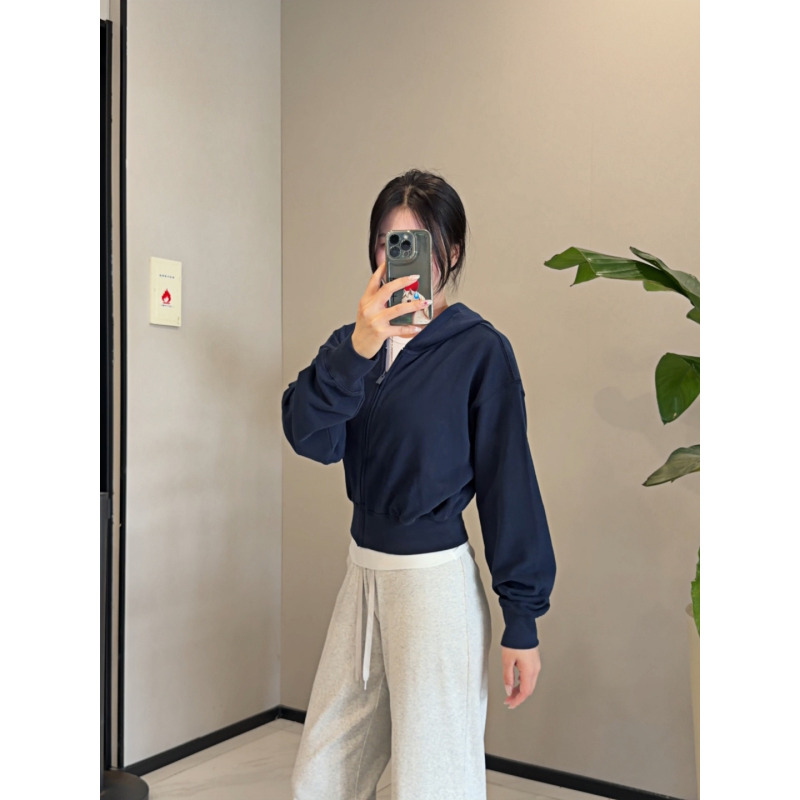 【Chunyuanoak】Thin Terry Loose-Fitting Ultra-Short Zip-Up Hoodie for Women, Suitable for All Seasons 【Chunyuanoak】Thin Terry Loose-Fitting Ultra-Short Zip-Up Hoodie for Women, Suitable for All Seasons