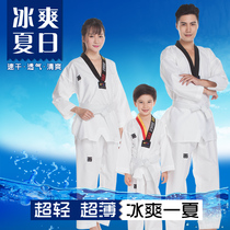 New taekwondo childrens training suit for boys and girls train coach to adult competition silk export quality summer dress