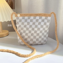 Qingqing handmade pure handmade crochet bag gentle temperament checkerboard small square bag with rope crossbody cute womens bag