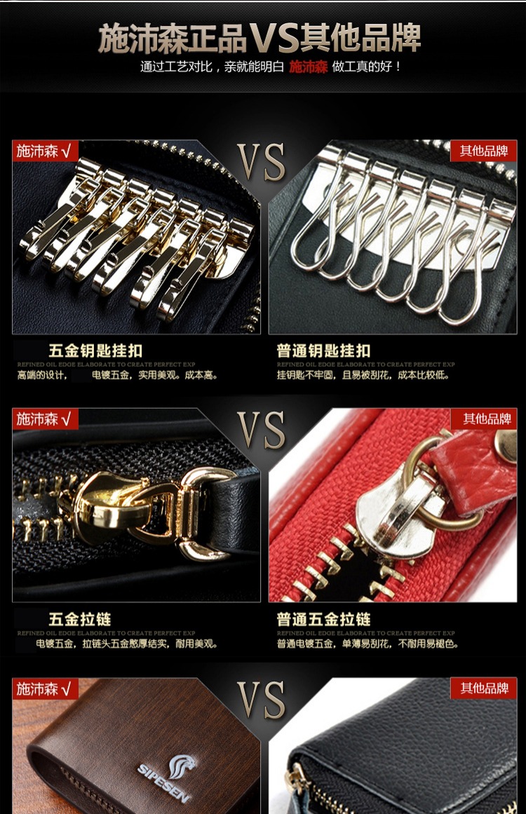 Speyson key bag nam xe key bag da đa chức năng khóa kéo túi chính hãng gói thẻ mới - Trường hợp chính ví đựng chìa khóa