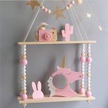 INS Nordic wind upper wall shelf wall hanging wooden decoration solid wood natural color children shelf decoration