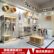 Clothing store hanger display stand solid wood white childrens clothing mens and womens floor stand against the wall