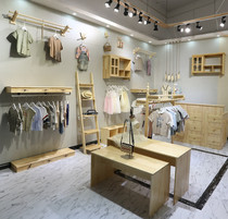 Retro womens clothing store display rack childrens clothing store decoration solid wood Zhongdao combination rack rack rack rack floor standing